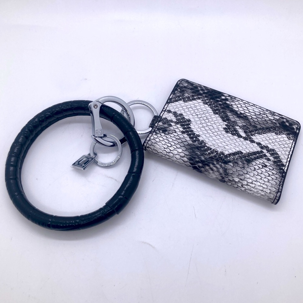 Oventure Leather Big O® Key Ring Black Croc-Embossed & ID Case -Tuxedo Snakeskin